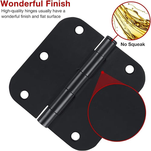 1 Pack Rounded Matte Black Door Hinges 3.5 Inch 5/8" Radius - Image 2