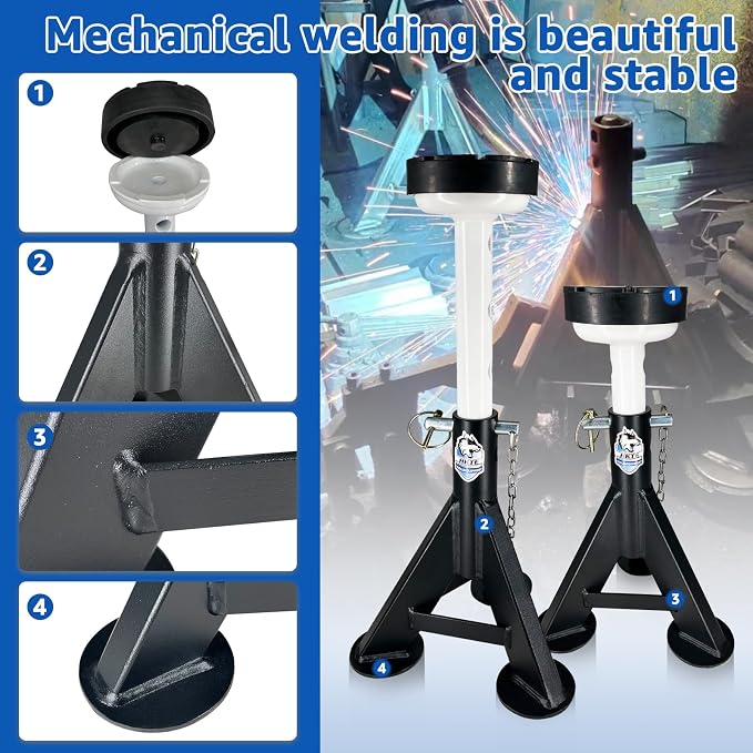 HKTE 4 Ton Heavy Duty Jack Stands, Low Profile, Security Locking Pins, 000 lbs - Image 3
