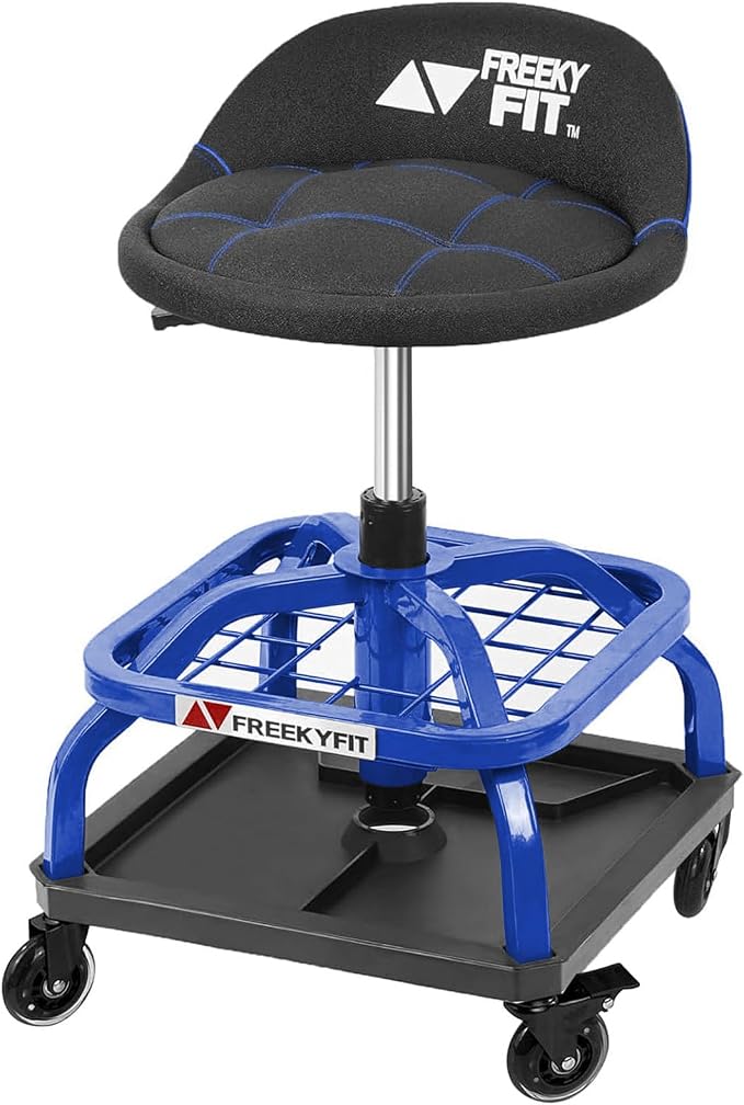 Rolling Shop Stool with Wheels, Garage Work Mechanic Stool with Backrest by FreekyFit
