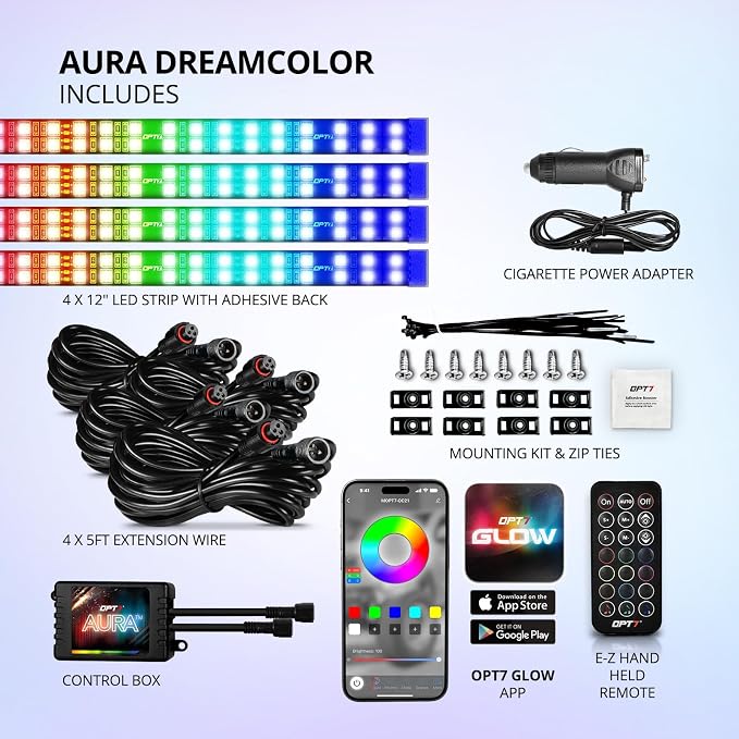 OPT7 Aura DreamColor Interior Light Strips, Underdash Ambient Lighting Universal - Image 9