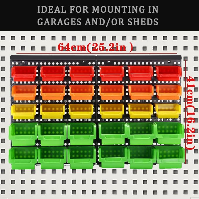 Wall Mounted Storage Bins Parts Rack 4 Colors Bin Organizer Garage Plastic Shop - Image 2