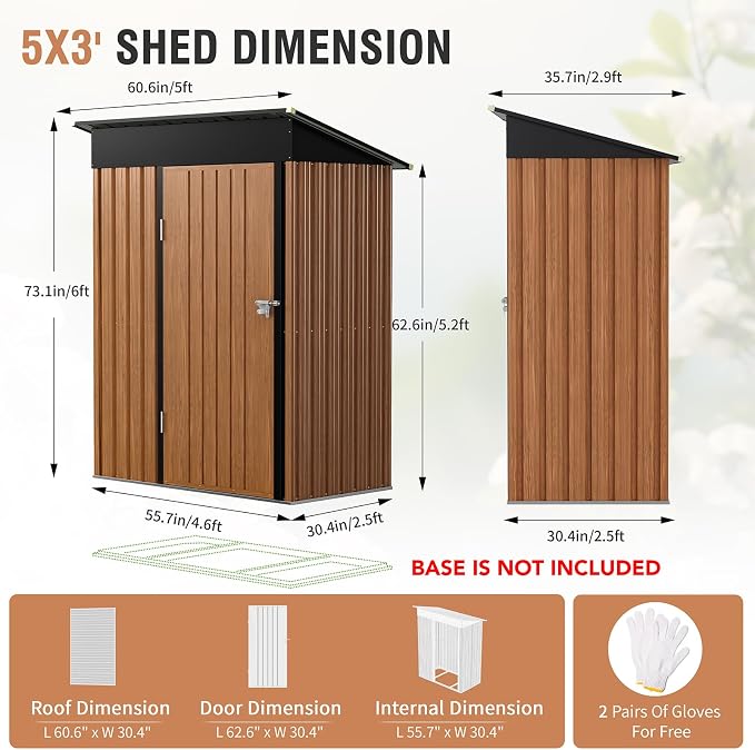 5x3 Ft Storage Shed, Outdoor Metal Shed - Image 4