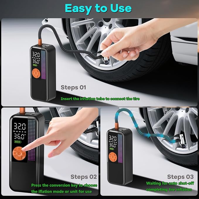 Portable Tire Inflator Air Compressor, 150 PSI Cordless Air Pump, 6000mAh - Image 7