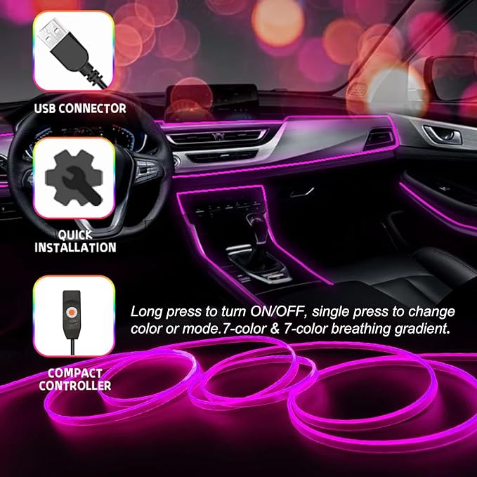 USB Car LED Lights, Interior Car Lights Strip 7 Colors Ambient Lighting - Image 4