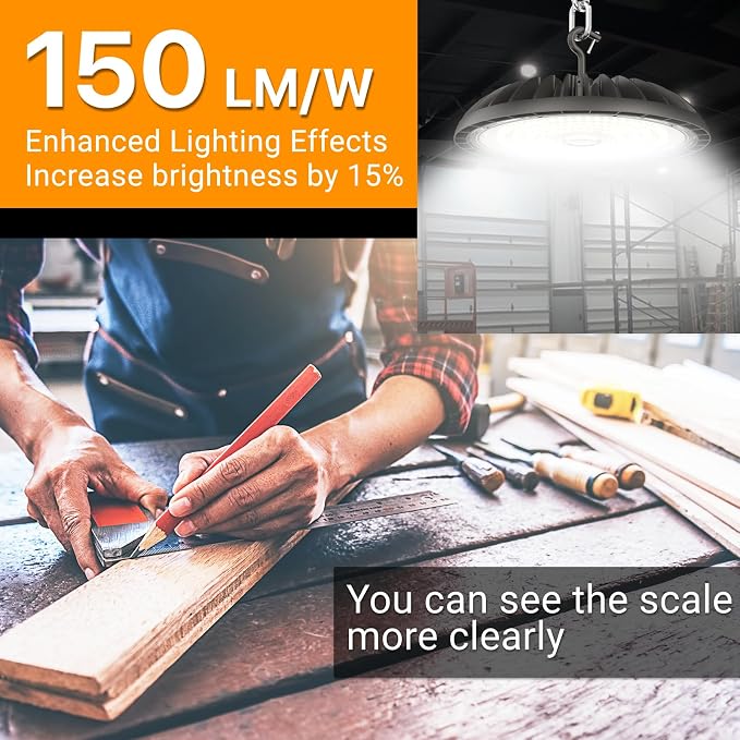 150W 4 Pack LED High Bay Light, 22500 lm, IP65 Waterproof, Commercial Lighting - Image 2