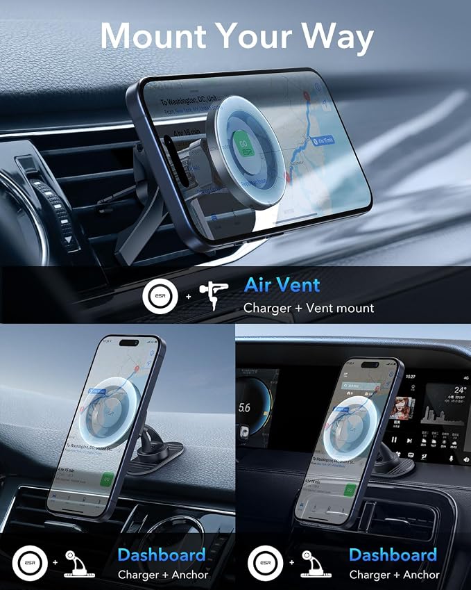 ESR for MagSafe Car Mount, Air Vent/Dashboard Magnetic Phone Holder for Car - Image 6