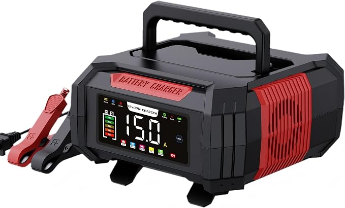 15 Amp Battery Charger, 12V 24V LiFePO4 Car Battery Charger 9-Stage Trickle by LUCKGULU