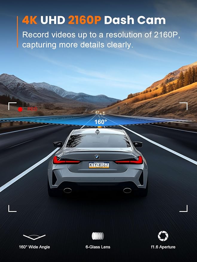 4K Dash Cam Front, Built-in 5G WiFi, 64GB Card Included, Dash Camera - Image 3