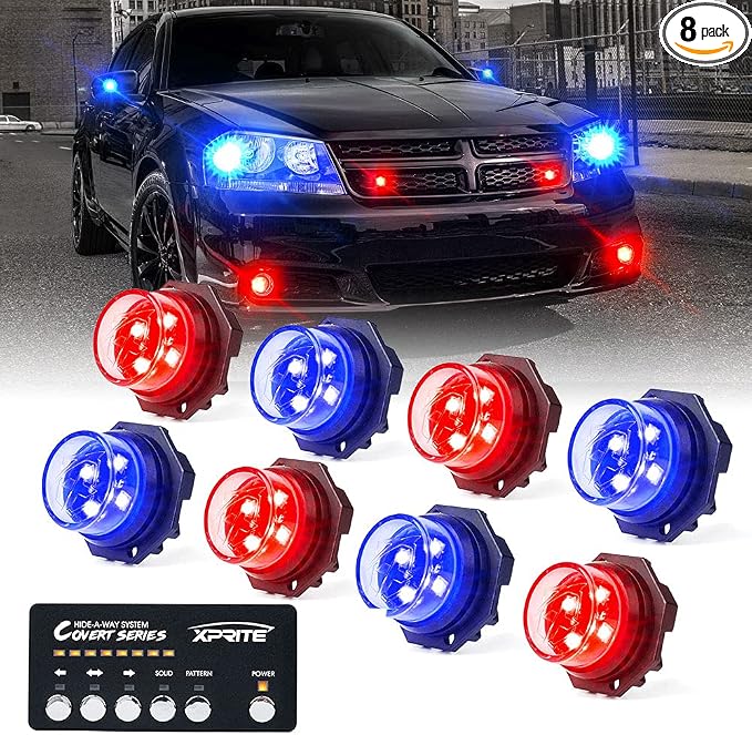 Xprite Red Blue LED Hideaway Strobe Police Lights Kit, 20 Flashing Patterns by XPRITE