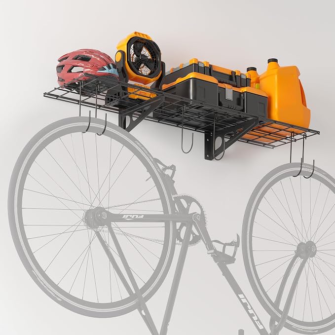 1x4 ft Garage Shelving with 6 Bike Hooks, Pantry Storage, 150 lbs Total Load by eShelf