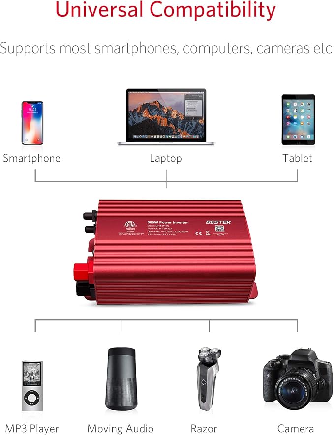 BESTEK 500W Power Inverter DC 12V to 110V AC Converter - Image 6