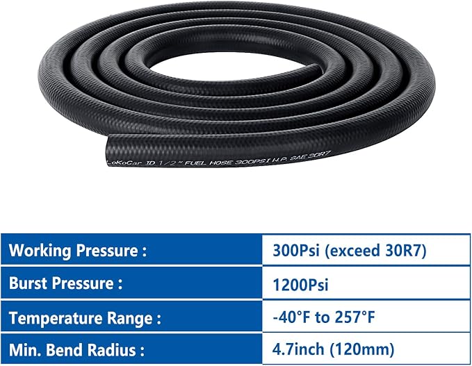 LokoCar Rubber Fuel Hose Line Push Lock 1/2" ID SAE 30R7 NBR 10ft 300PSI Black - Image 6