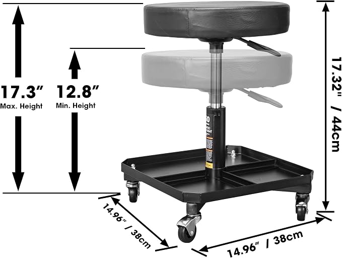 Torin ATR6350B Rolling Pneumatic Creeper Garage/Shop Seat: Padded Adjustable - Image 2