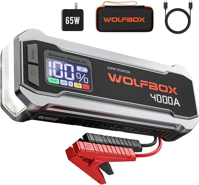 WOLFBOX 4000A Jump Starter, 12V Car Battery Jump Starter by WOLFBOX
