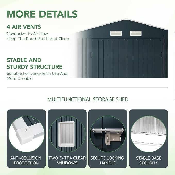 10X10X7.5 FT Outdoor Steel Storage Shed - Image 3
