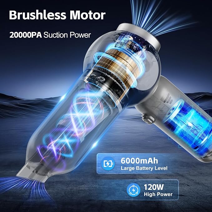 6 in 1 Car Vacuum Portable Cordless, 20000PA Mini Vacuum Cleaner High Power - Image 2
