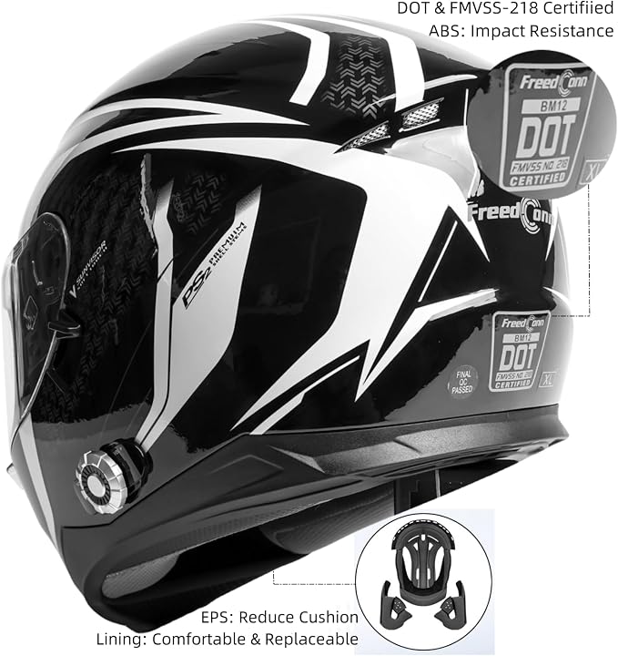 Full Face FreedConn Motorcycle Helmet Bluetooth 5.0 Integrated 2 Way Intercom - Image 7