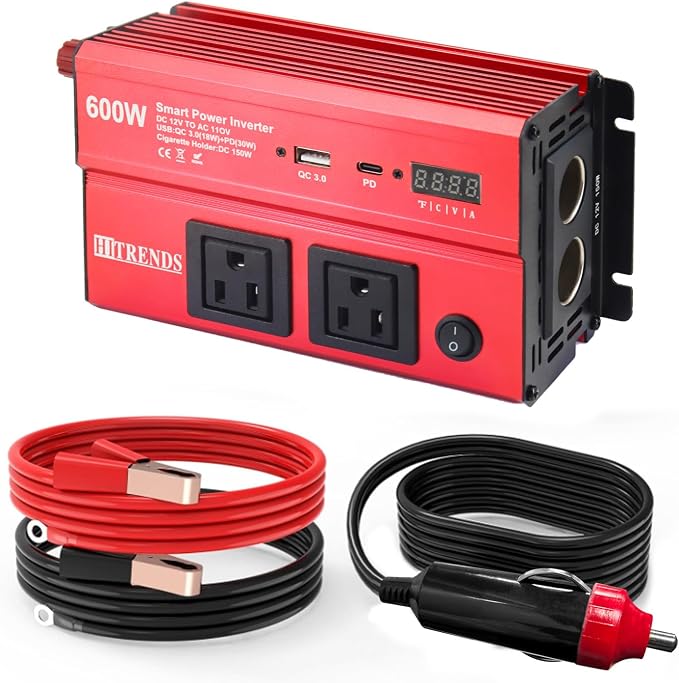 HITRENDS 600W Car Inverter, 12V DC to 110V AC, by HITRENDS