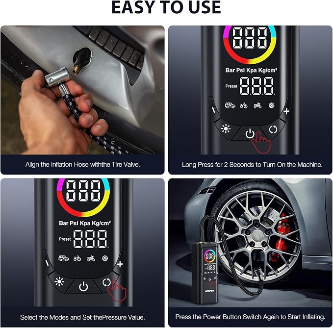 Tire Inflator Portable Air Compressor, NEXPOW 150PSI & 9000mAh Cordless Air Pump - Image 9