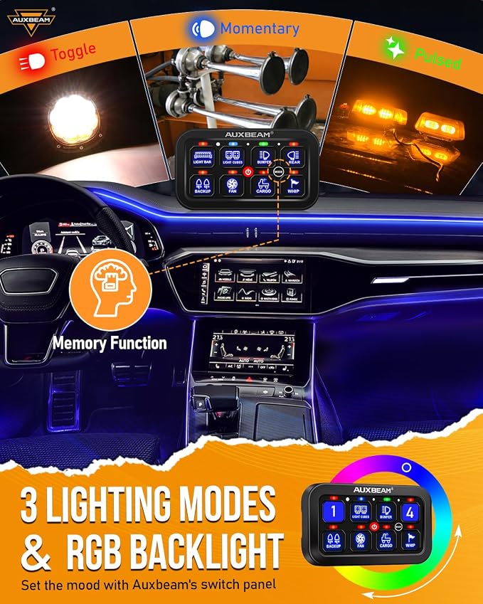 Auxbeam Switch Panel RB80 RGB 8 Gang Switch Panel Auto-Dimmable Multifunction - Image 2