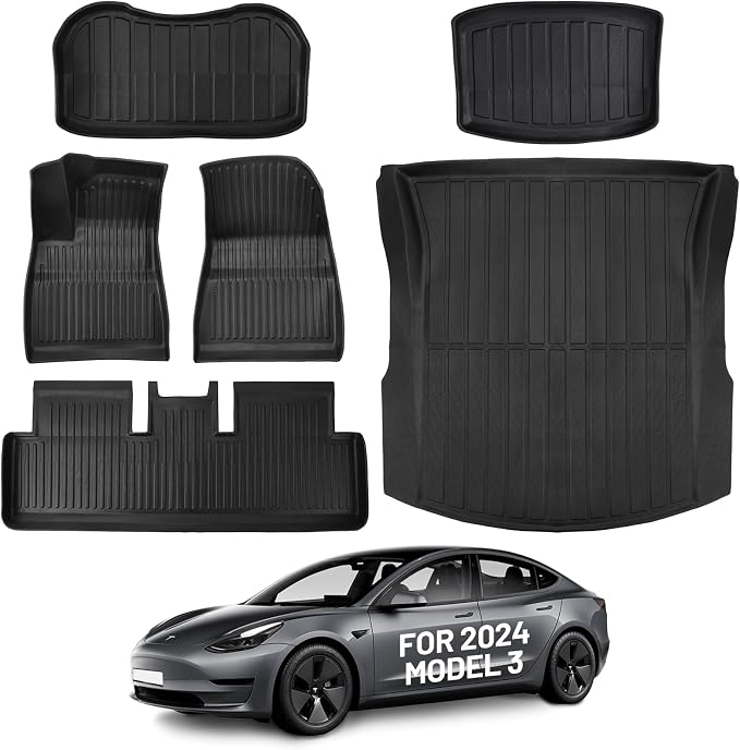 Floor Mats for 2024 2025 Tesla Model 3 Custom All Weather TPE Waterproof by Unknown