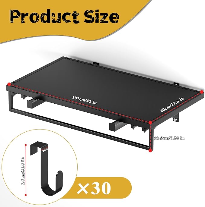 2pcs Garage Wall Shelving - 42in Extra Large Heavy Duty Floating Shelves - Image 2