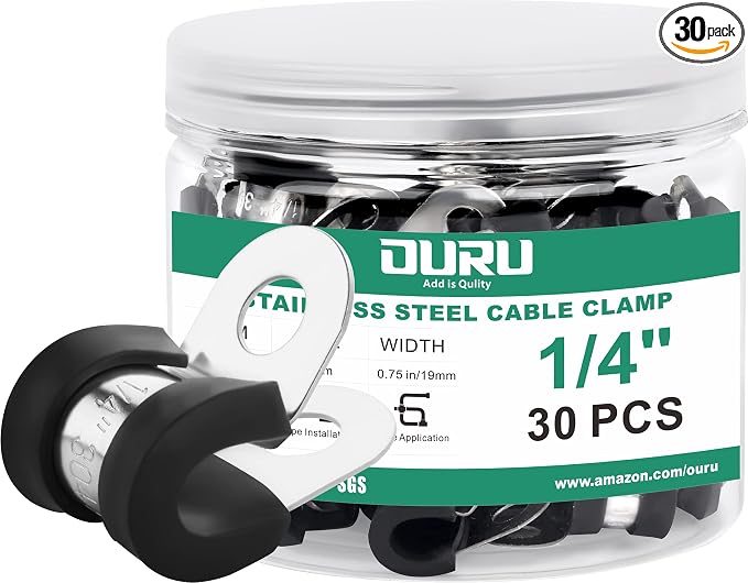 30pcs 1/4 Inch Stainless Steel Rubber Coated Cushioned Insulated Cable Clamps by OURU