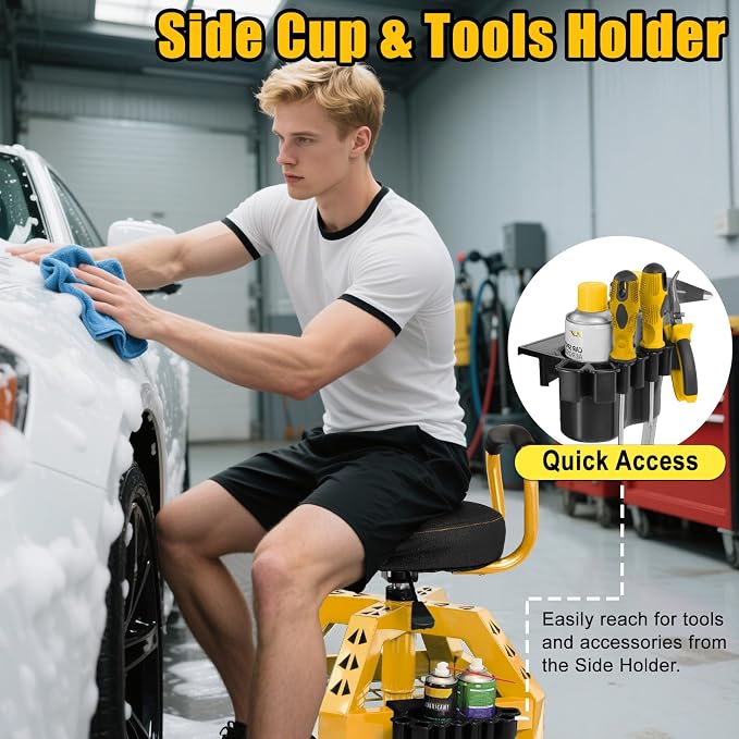 Rolling Shop Stool with Wheels, Heavy Duty Garage Work Mechanic Stool with - Image 7