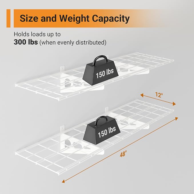 1x4 ft Garage Shelving, Pantry Storage, 300 lbs Total Load Capacity Wall - Image 2