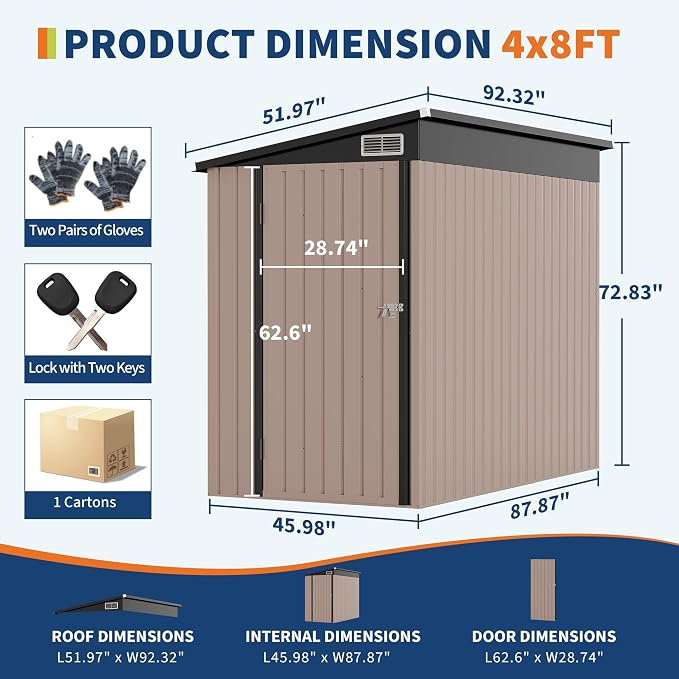 4' x 8' Outdoor Lean to Storage Sheds Outdoor, Heavy-Duty Lean to Garden - Image 2