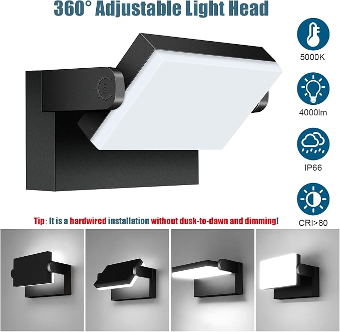 40W LED Outdoor Wall Light, 5000K Daylight Waterproof Floodlights, 360 ° - Image 4