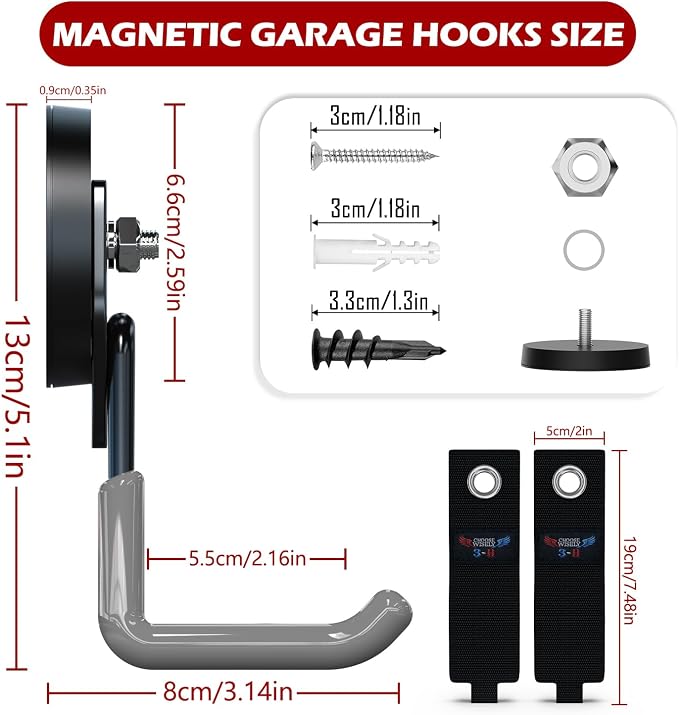 3-H Heavy Duty Magnet Garage Hooks 4 Pack, Large Strong Magnetic Hooks - Image 2