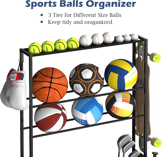 smusei Sports Equipment Organizer Garage Basketball Ball Holder - Image 3