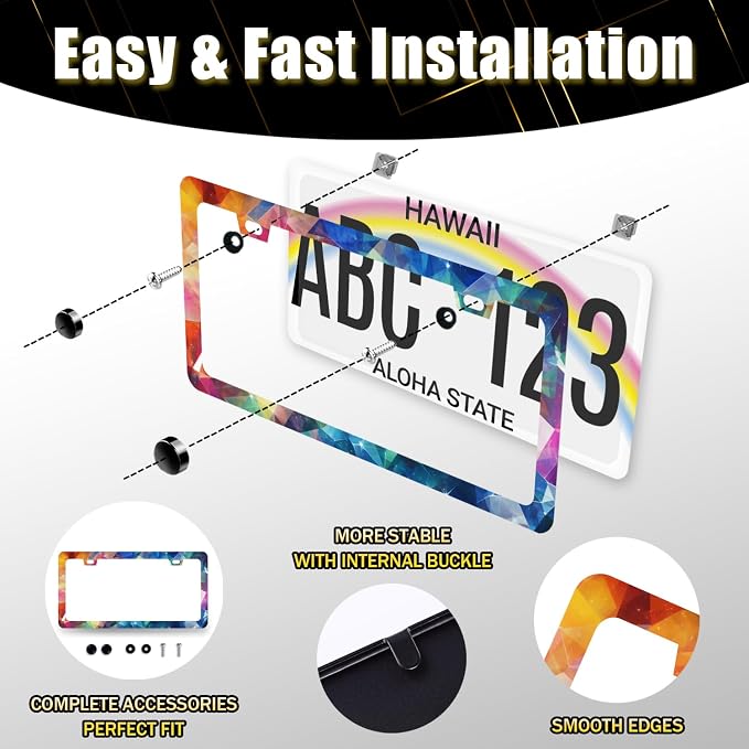 Abstract Shiny License Plate Frame Colorful Bling License Plate Holder - Image 7