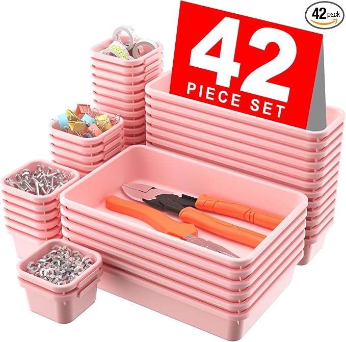 A-LuGei 【】【Pink】 Tool Box Organizer Tray Divider Set, Desk Drawer by A-LUGEI