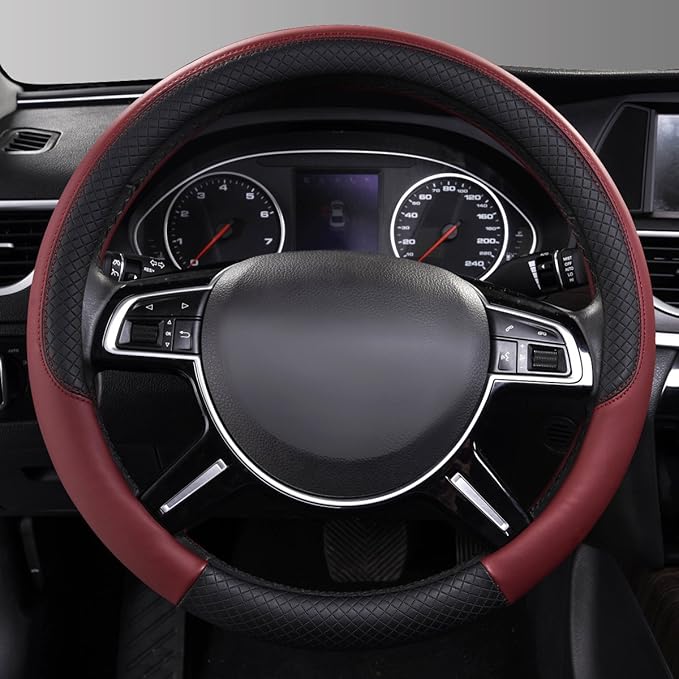 CAR PASS Rhombus Leather Universal Steering Wheel Cover, Fit - Image 2
