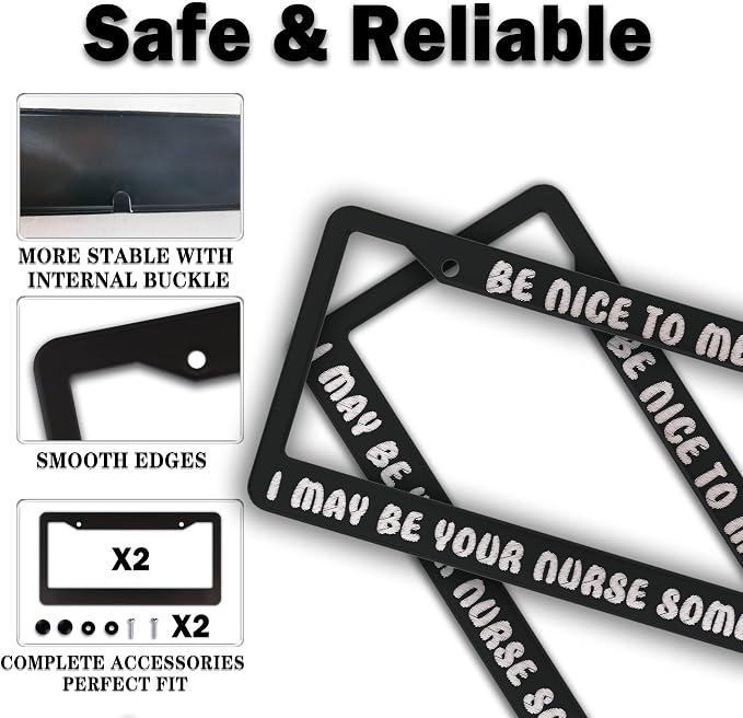 License Plate Frames Black and White License Plate Frame Be Nice to Me I May Be - Image 4