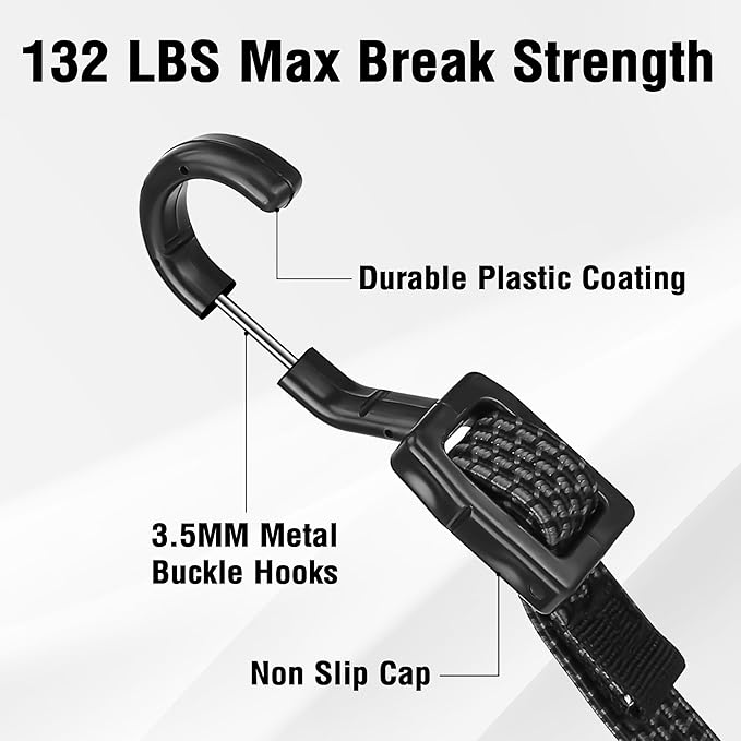 Bungee Cords with Hooks Heavy Duty, Flat Adjustable Bungee Cords with Hooks 60 - Image 4