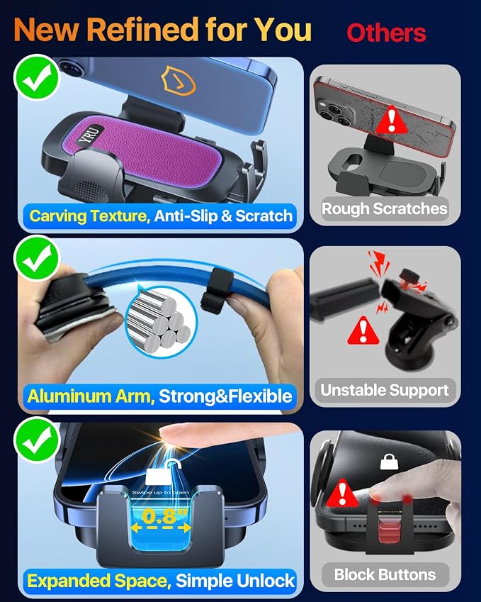 YRU Cell Phone Holder for Car Dashboard Windshield Phone Stand for iPhone 16 15 - Image 5