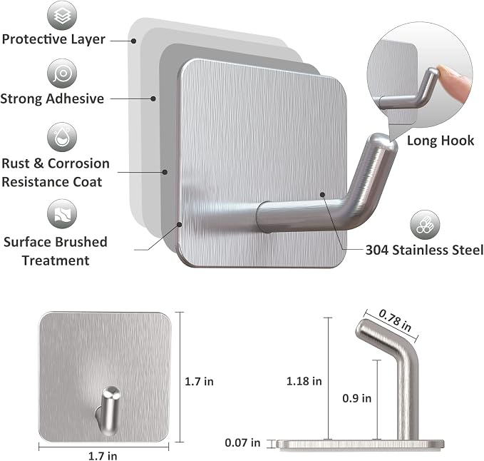 VIS'V Adhesive Hooks, Heavy Duty Shower Wall Stick on Hooks, Waterproof - Image 3