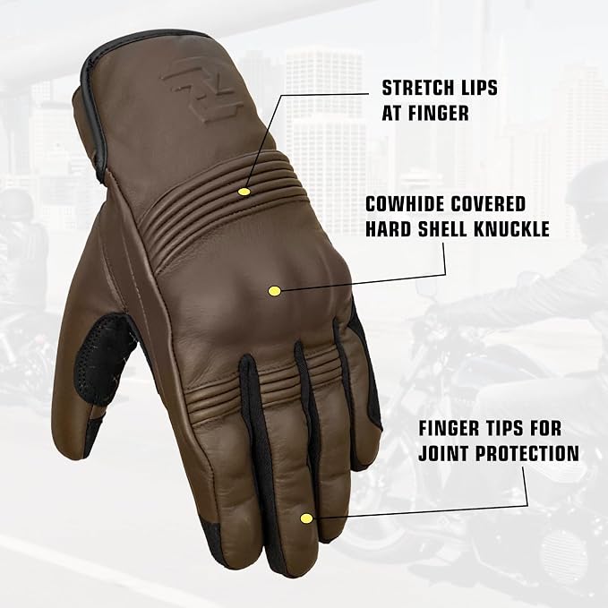 Leather Motorcycle Gloves for Men and Women | Touchscreen | Full Finger | - Image 2