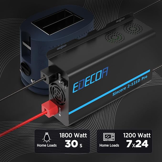 EDECOA Pure Sine Wave Inverter 1200W 12V DC to 110V AC Power Inverter - Image 2