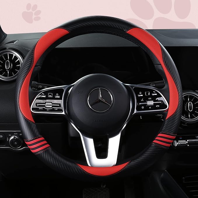 Car Steering Wheel Covers for Women Girl Padded Carbon Fiber PU Leather Cute - Image 2