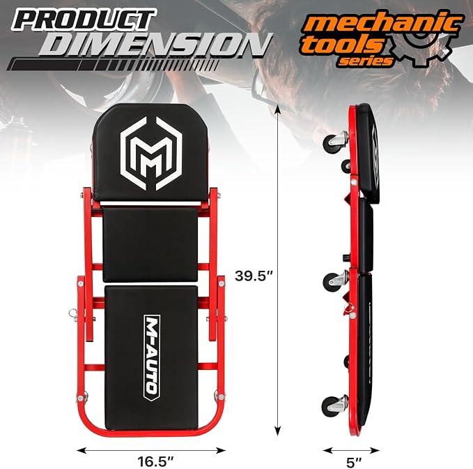 M-AUTO 40-Inch Folding Creeper Rolling Seat, All-in-One Adjustable Roller - Image 2