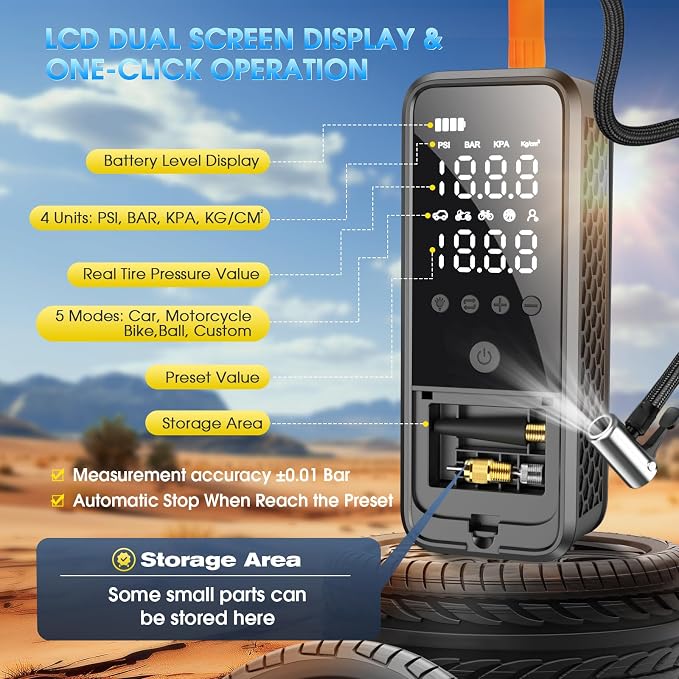 Tire Inflator Portable Air Compressor, 160 PSI Air Pump - Image 3