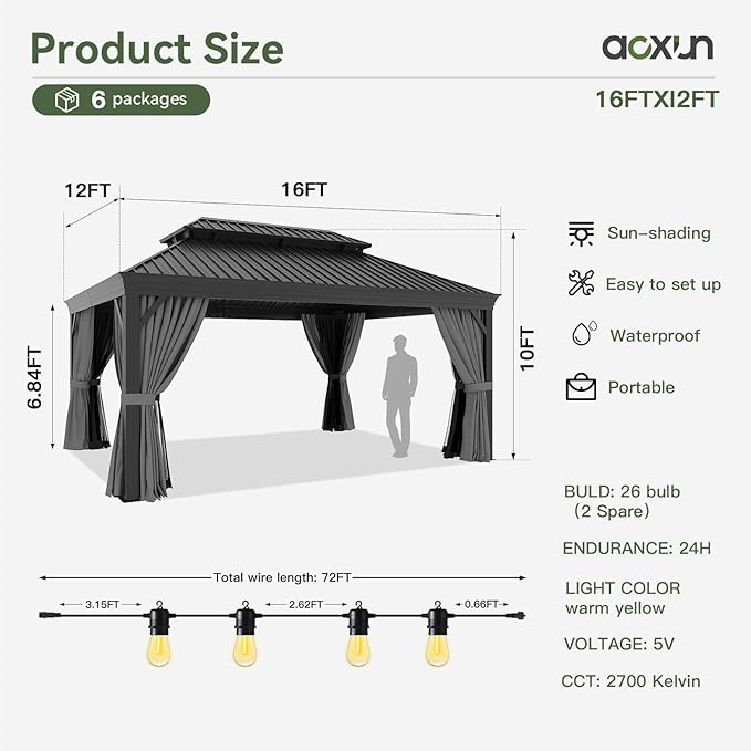 Aoxun 12' X 16' Permanent Hardtop Gazebo Aluminum Gazebo - Image 7