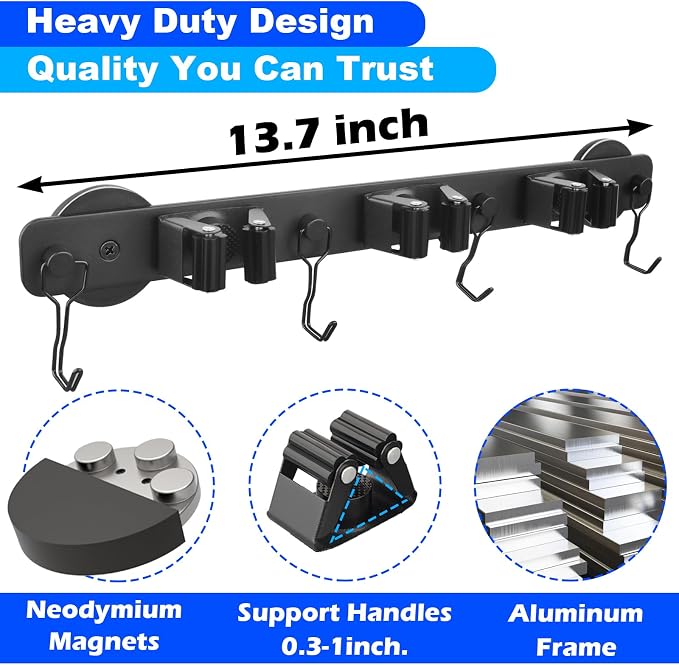 Strong Magnetic Mop Broom Holder, 1 Set Heavy Duty Magnetic Mop Hanger - Image 5