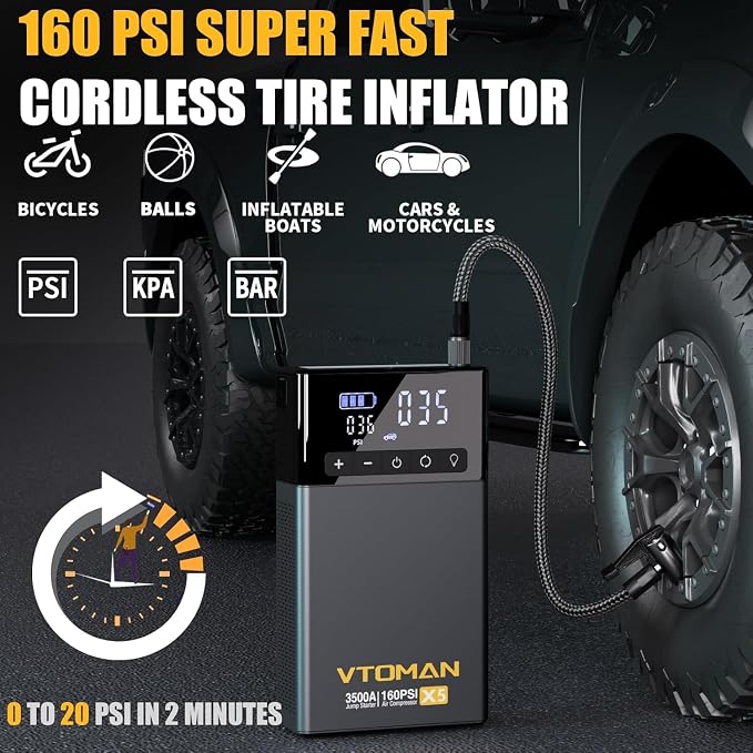 VTOMAN X5 Jump Starter with Air Compressor, 3500A Portable Car Battery Booster - Image 3
