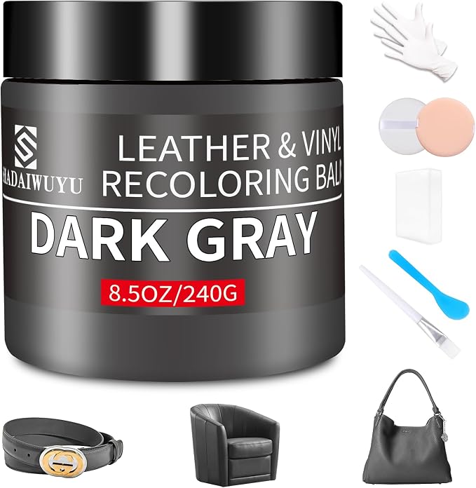 Leather Recoloring Balm, 8.5oz Leather Color Restorer, Dark Gray Leather Repair by SHADAIWUYU
