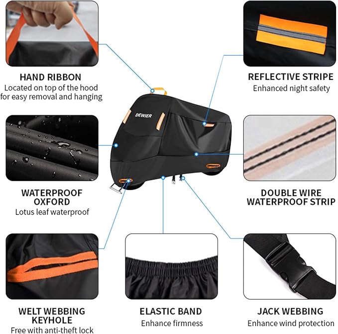 Motorcycle Cover Waterproof Outdoor, 420D Heavy Duty, All Season Protection - Image 5